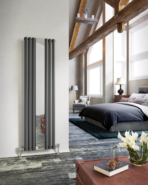 DQ Cove Mirror Designer Radiator Vertical ral 7016 Anthracite Texture